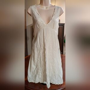 LuLuvia Elegant Cream Embroidered Midi Baby Doll Dress, Large